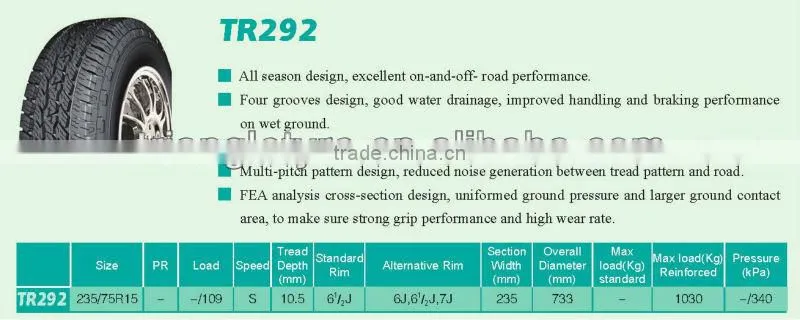 Triangle Brand AT TIRE SUV TIRE 265/70R16 TR292 MADE IN CHINA