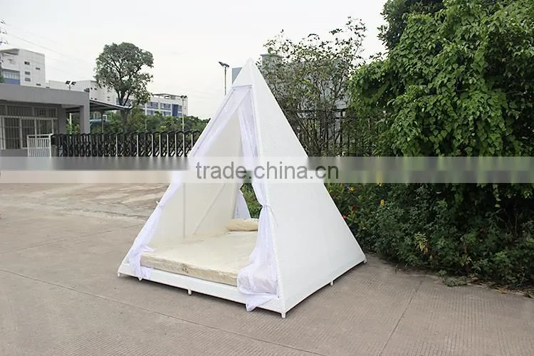 Home Rattan Furniture Pyramid Shape Bedroom White Mesh Bed