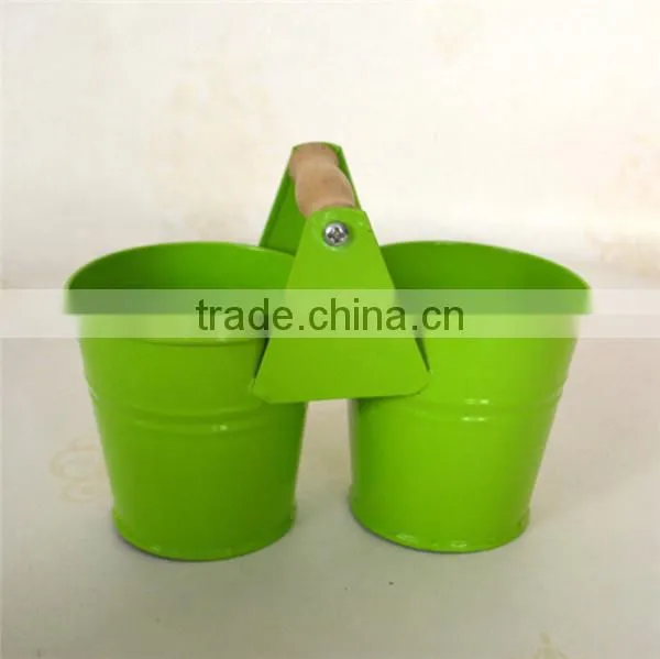Wooden handle double metal modern flower pot
