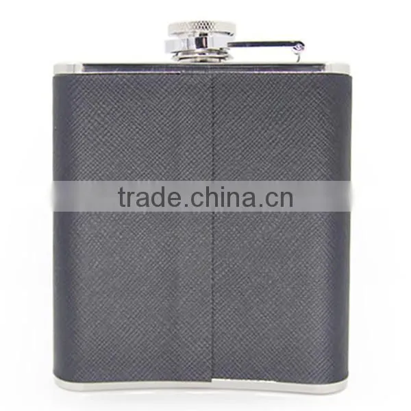 Hip flask leather wrapped flagon with high quality stainless steel
