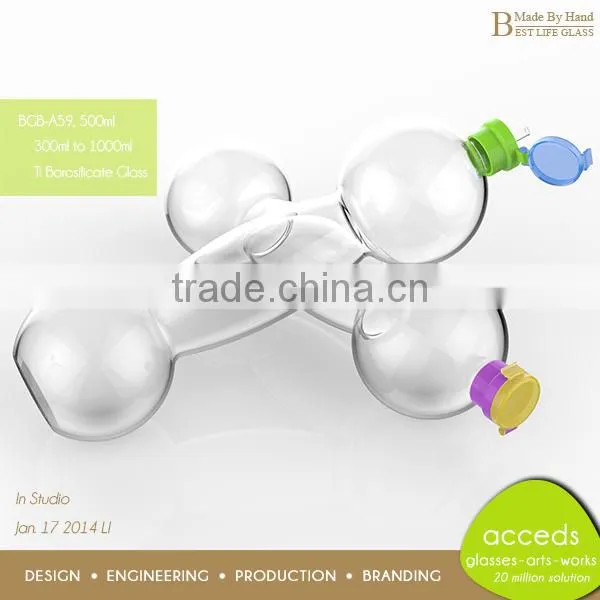 Different Designed Handmade Glass Tea Travel Bottle With Lid
