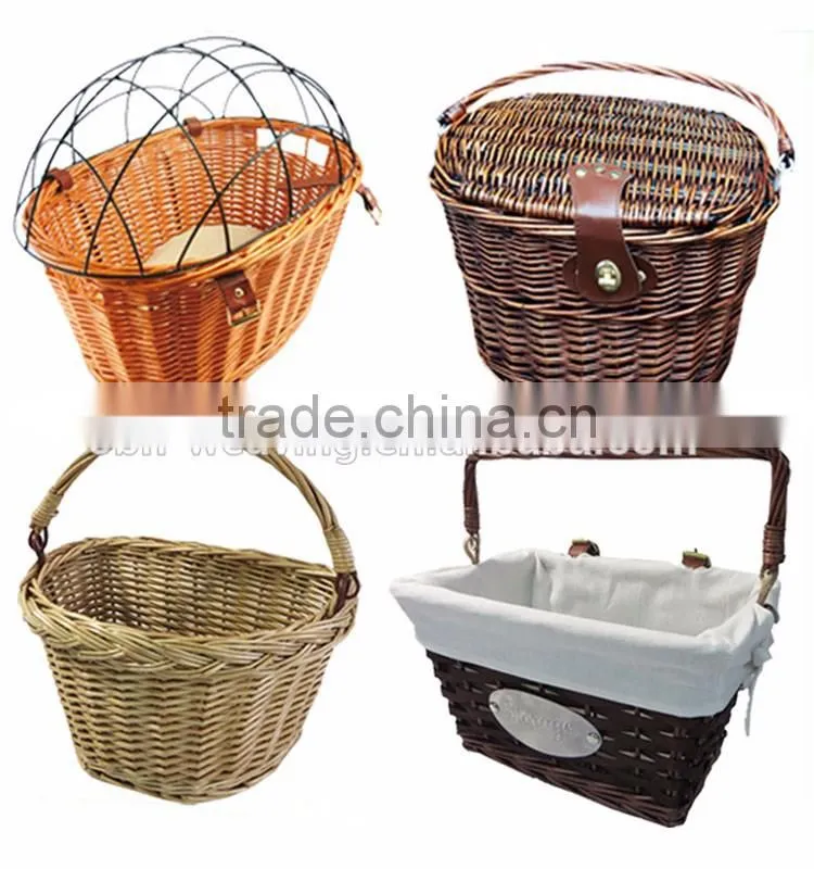 Traditional handmade cheap large bike basket dog carriers wicker bike basket with cover