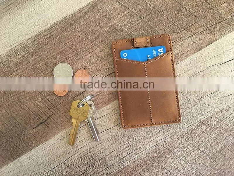 Card Sleeve Slim Wallet full grain leather Front Pocket RFID Blocking Minimalist Card Holder