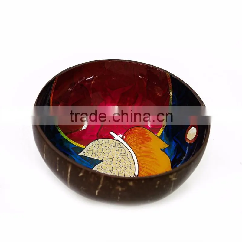 Coconut shell bowls with beautiful panted inside, handmade lacquer coconut bowl, 100% made in Vietnam