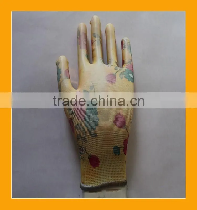 13G Floral Printed Polyester PU Gardening Gloves