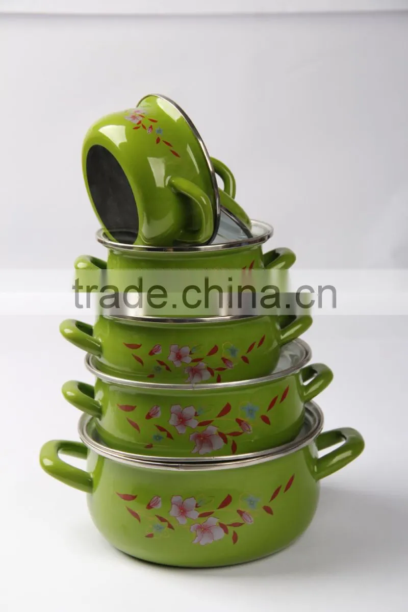 Nice enamel casserole with normal and hollow handle