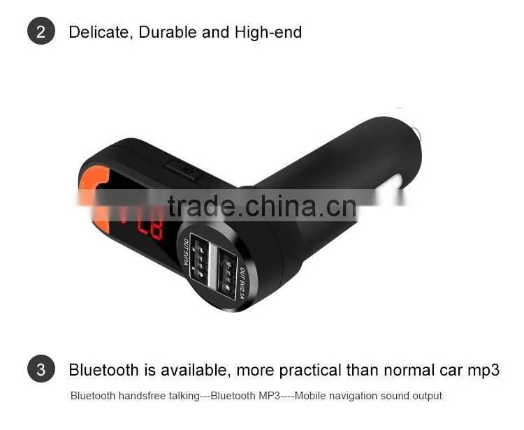 Wireless Bluetooth Car Kit with Portable Dual USB car charger Hands Free MP3 Player FM Transmitter