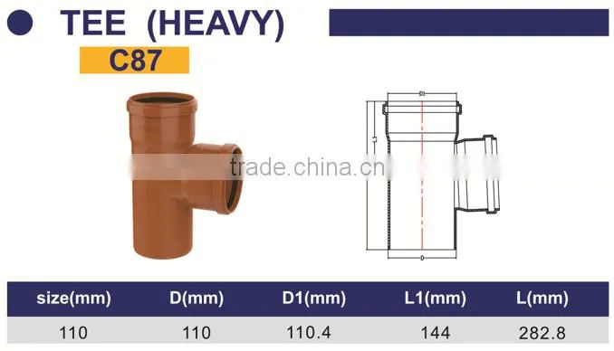 HIGH QUANLITY TEE WITH SOCKET OF PVC GB STANDARD EXPANDING FITTINGS FOR DRAINAGE WITH GASKET