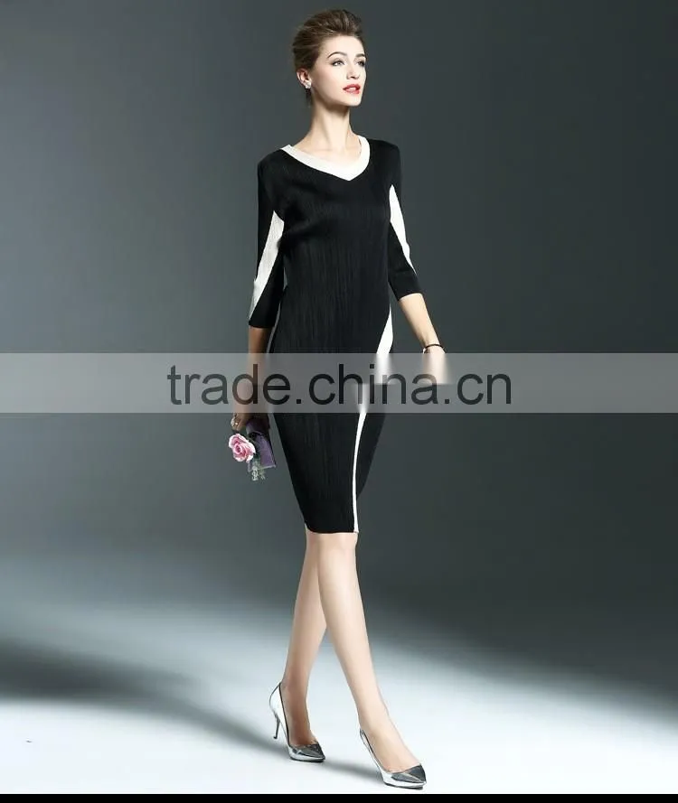 Exquisite ladies 3/4 sleeve draped package hip elastic one piece dress