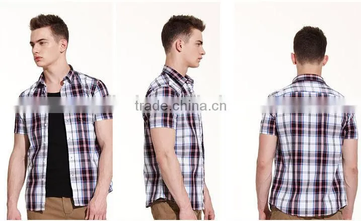 Wholesale branded new design short sleeve men plaid dress &casual shirt
