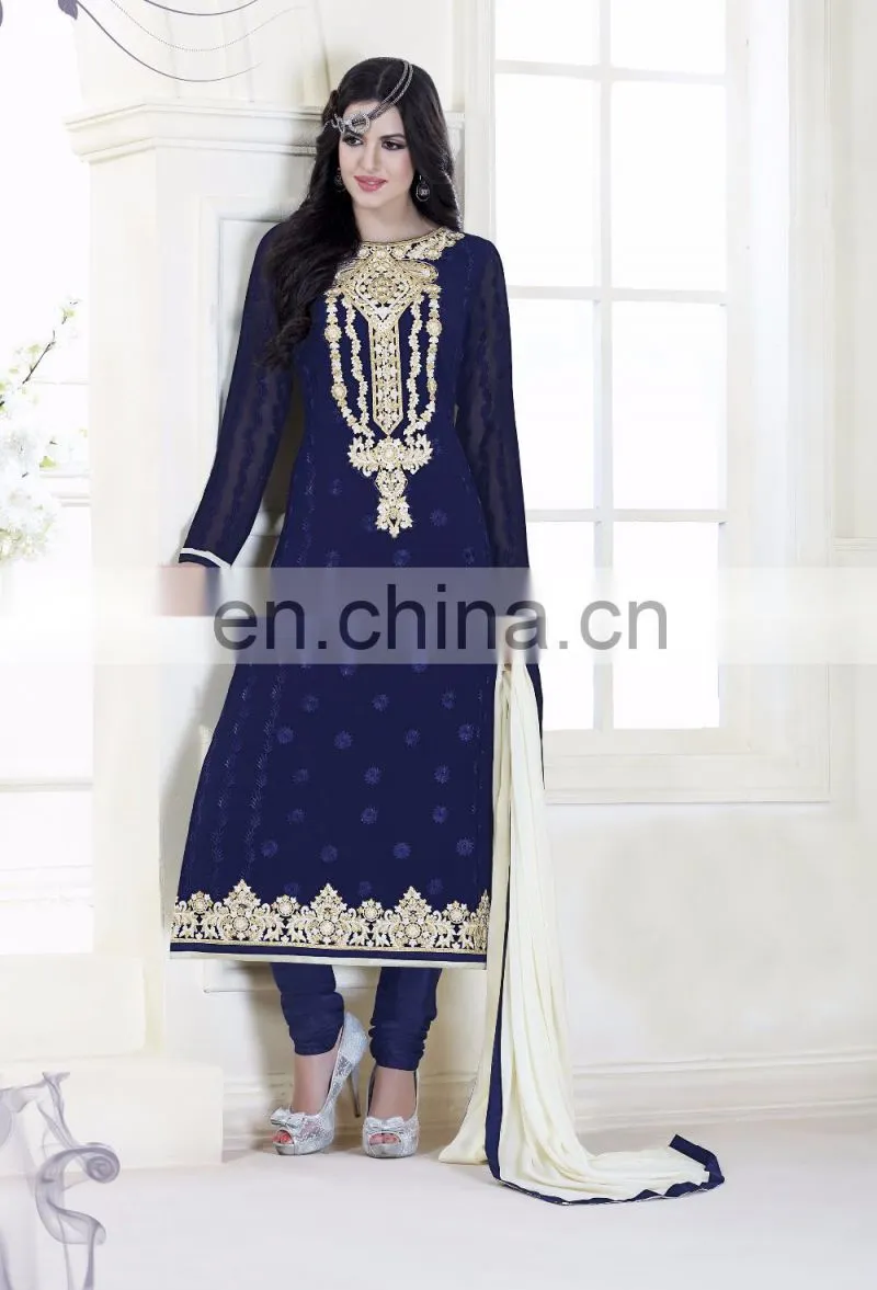 Sea Green Colored Faux Georgette Indian Traditional Wear Suit.