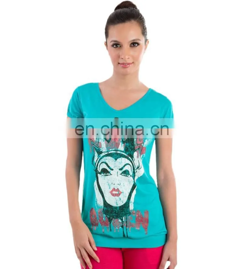 OEM Service Solid Peacock Blue Color India Manufacturer Design Short Sleeve Top Tees Women T-Shirt