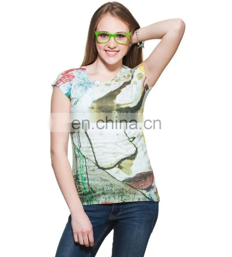 2015 Factory direct price wholesale The Thinking Girl Print White T-shirt