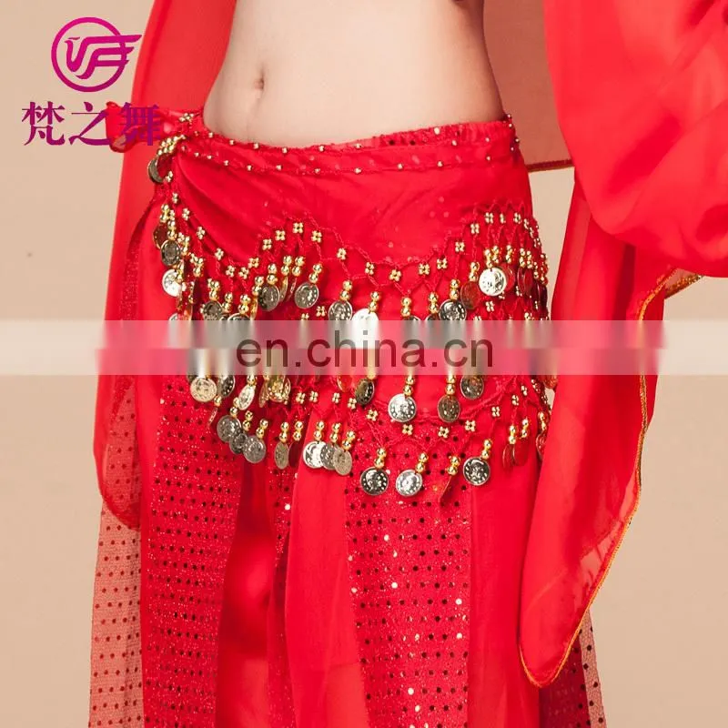 Cheap chiffon 128 coins belly dance hip scarf belt with gold coins Y-2012#