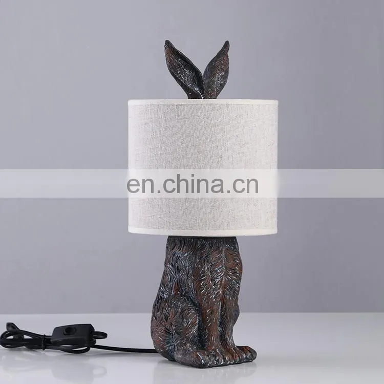 Top sale hotel living room rabbit shape animal resin vintage table lamps for home decor