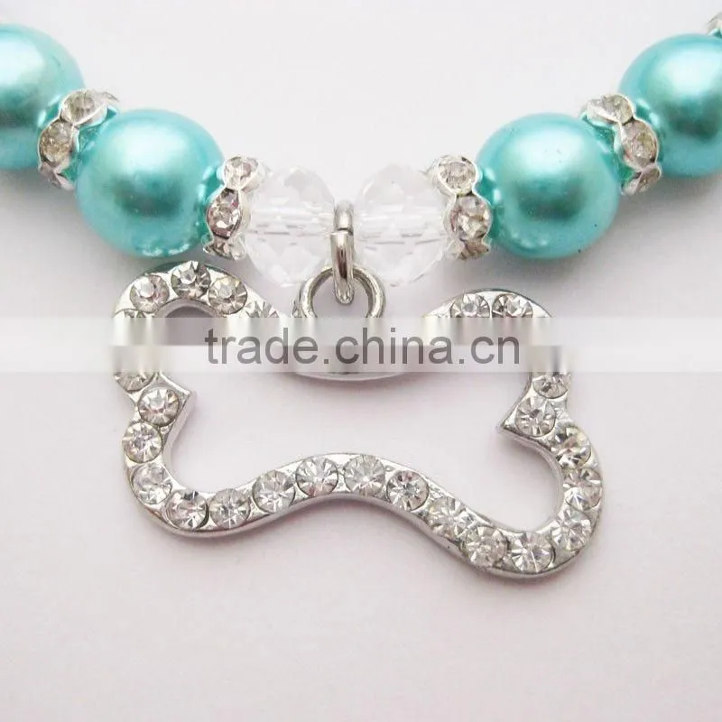 customized crystal bone pearl necklace jewelry for pet dog