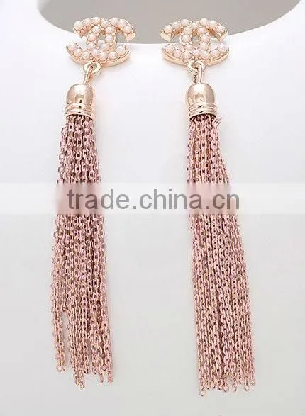 Chain Tassle Earrings, Silver Long Chain Earrings Statement Jewelry, Handmade Fashion Jewelry