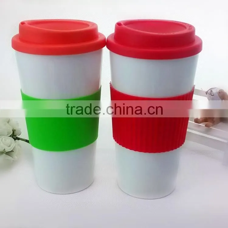 16oz double wall PP plastic coffee mug with full color printing, pp plastic cup with lid