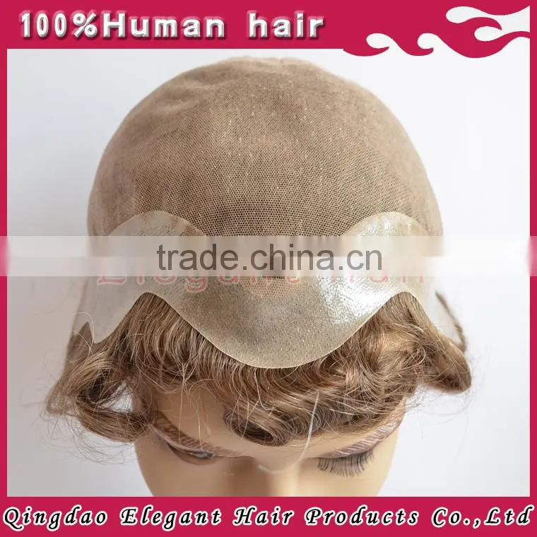 Top quality full cap swiss&french lace indian men hair toupee wig