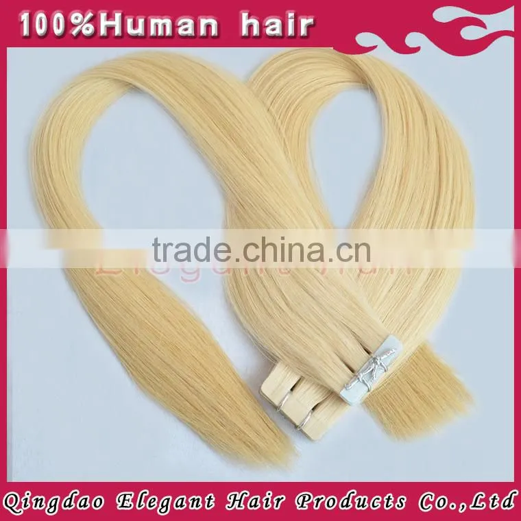 Wholesale hair salon products,Raw russsian virgin tape in platinum blonde hair
