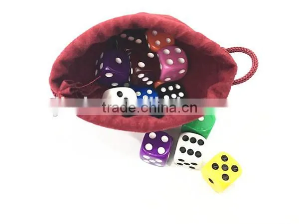 hot sale custom red velvet dice bag with colored casino dice