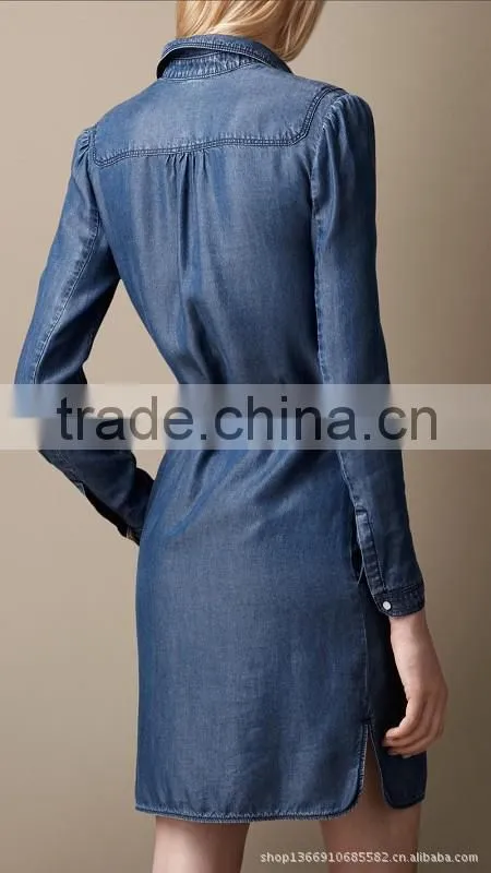 2015 fashion high quality fashion brand woman casual one piece demin jeans dress Latest fashion long sleeve dress