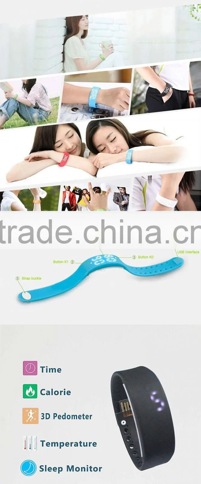 3D Pedometer USB Wristband Pedometer Smart Sports Bracelet LED Silicone Bracelet Sleep Monitor Christmas Gifts watch