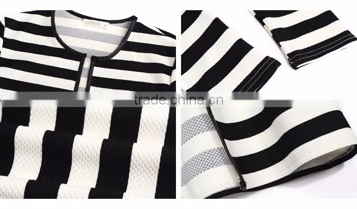 2016 Spring Black And White Strip Women Coat