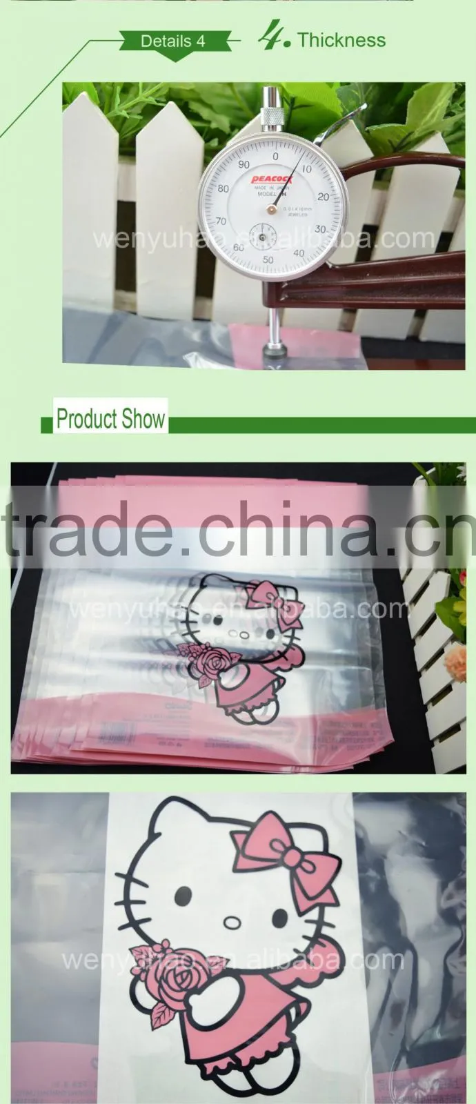 27x31cm custom size Hello Kitty printed clear high quality booster pack plastic bag
