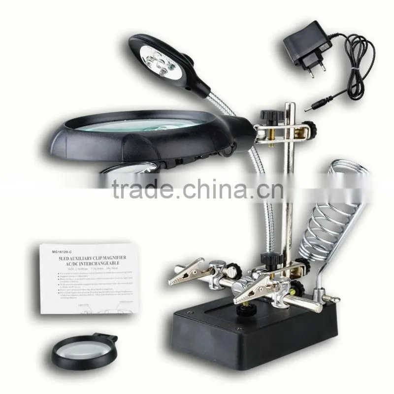 AC DC Soldering 90 34mm Stand Tool 5 LED Light Welding Magnifying Lens Magnifier