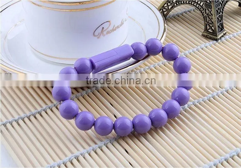 Factory wholesale Creative Bead Bracelet Cable Micro USB 2.0 Charging Data Cable For Samsung
