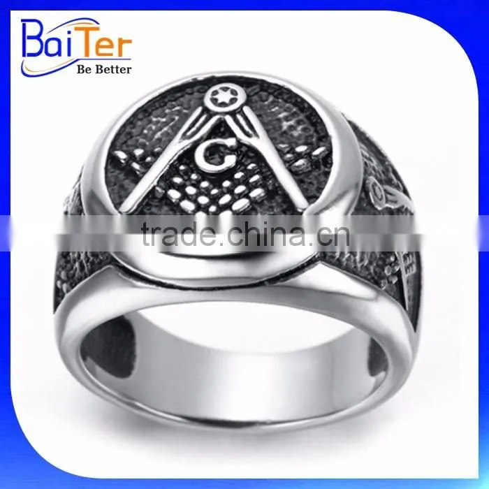 Custom Logo Engraved Blank Stainless Steel Men's Signet Ring Wholesale