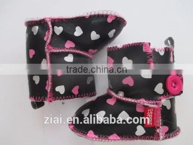 color heart print black PU prewalker Shoes China Wholesale Supplier baby winter shoes