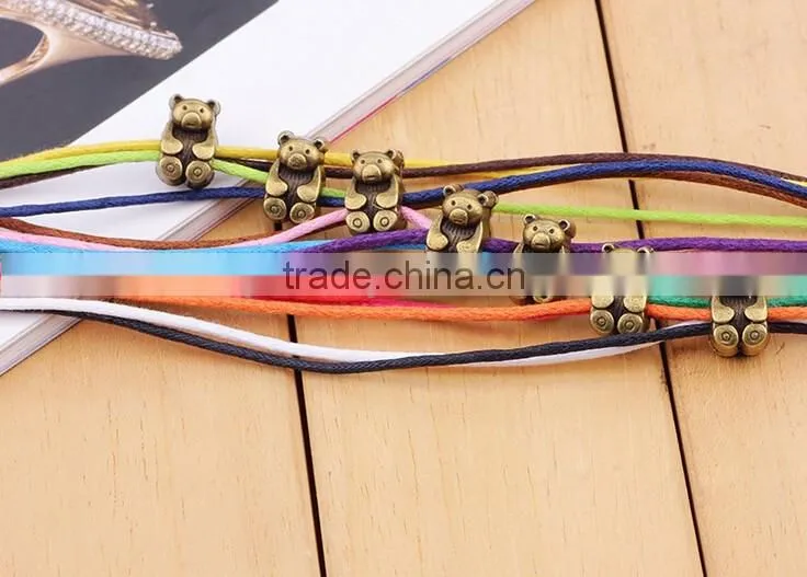 2016 Colourful multilayer rope bracelet with antique bronze bear charms