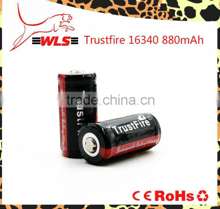Original 16340 li-ion battery Trustfire 3.7V 16340 880mah rechargeable cell made in China