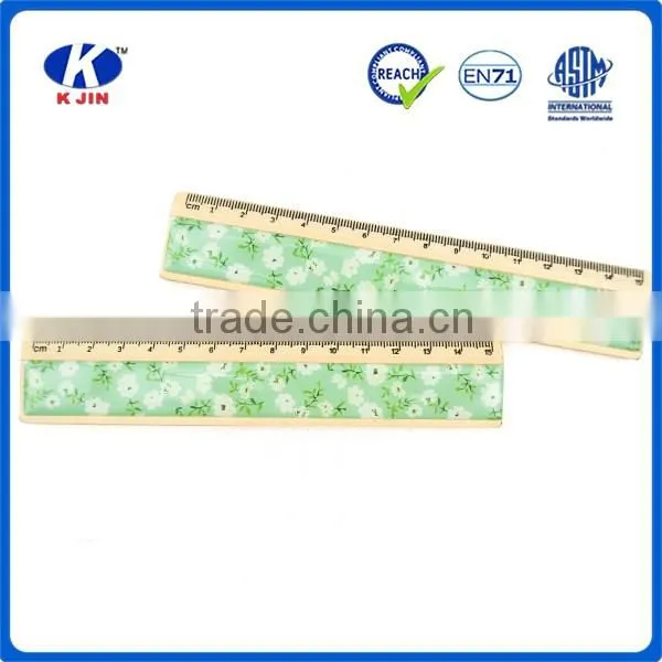 2016 Factory cheap price cute floral stickers 15cm wooden ruler for kids