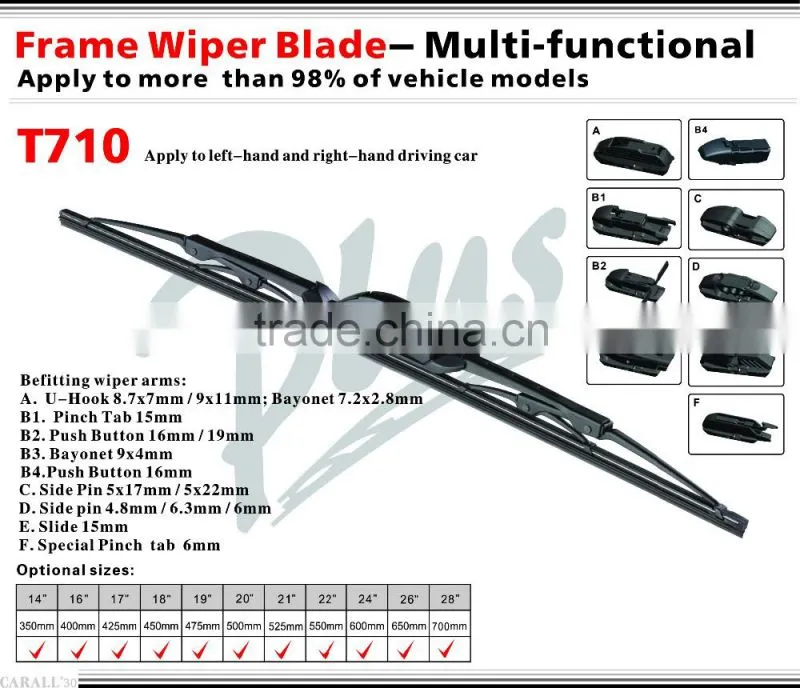 Automobiles & Motorcycles Multi-functional Metal Frame Windshield Wiper Blade T710 from 14'' to 28''