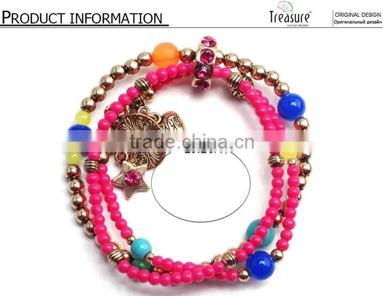 Chinese style rhinestone multicolor beads bracelet bangle jewelry for girls in 2016
