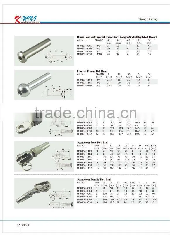 Stainless Steel Lag Screw Swage Terminal Left/Right Hand Thread