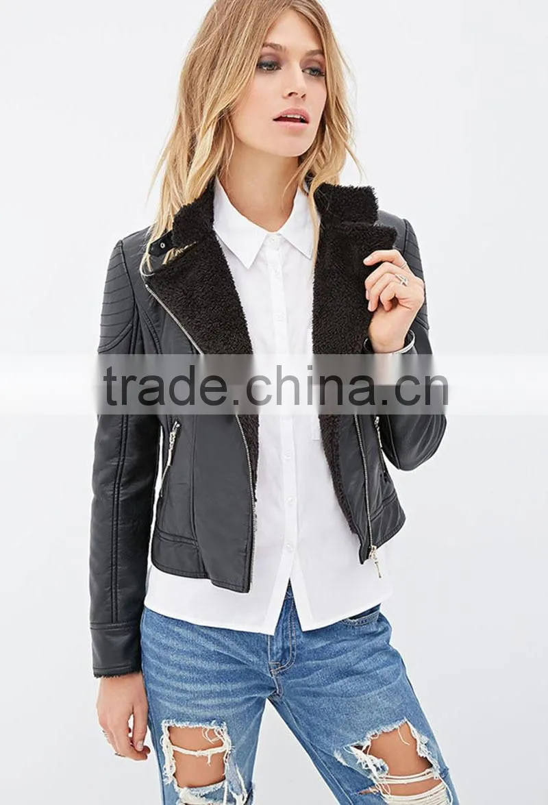 Wholesale pu fashion women leather winter motorbike jacket