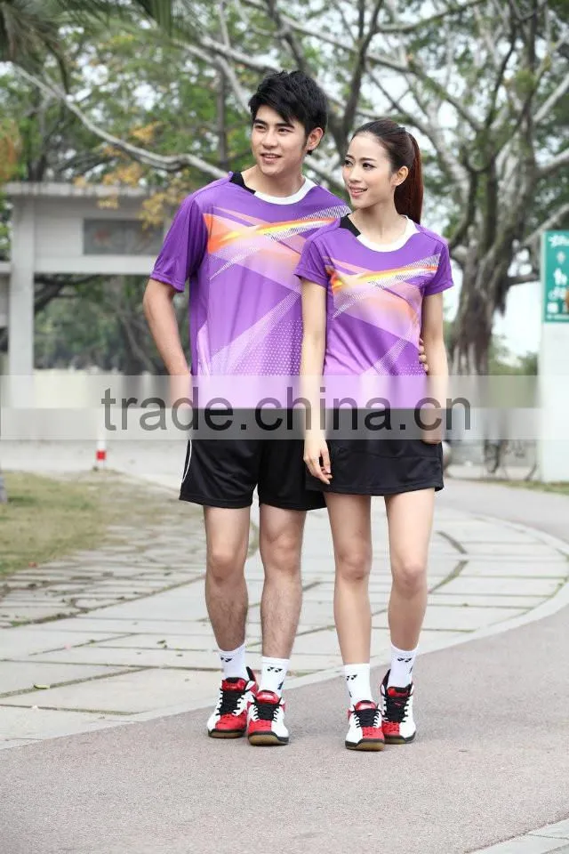 Couple's blue badminton wear,wholesale cheap badminton sport shirt,exporters badminton sport shirt