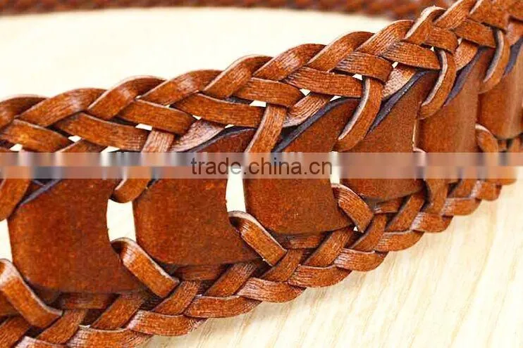2015 Hot design lady belts Brown fashion braided leather belt