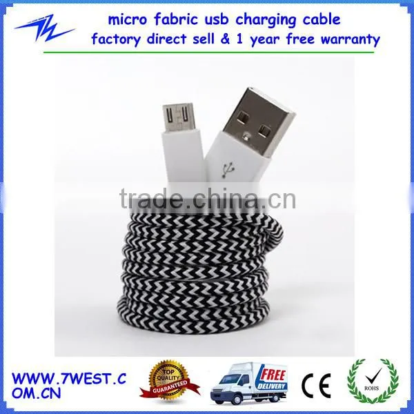 Fabric Braided Micro USB Cable Custom USB Charger Cable for Android Smartphone