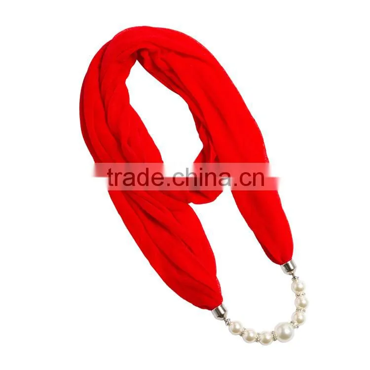 Spring fashion personalized infinity scarf with pearl beads chain for women