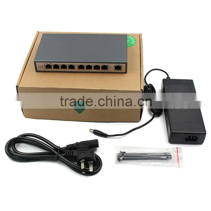 8+1 Port POE Fast Ethernet Fiber Switch Power Supply Security CCTV Camera
