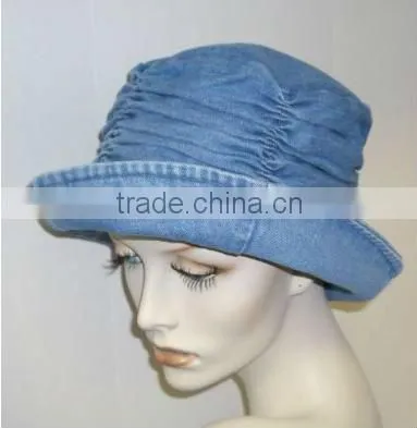 Denim Hat with Gathered Crown