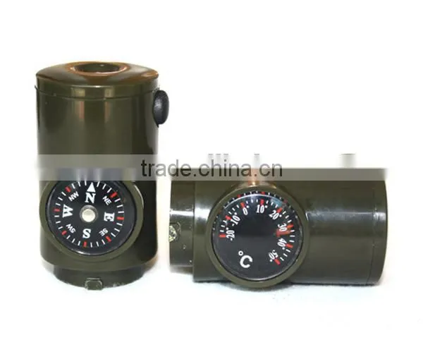 7 in 1 Multifunctional Military Survival Kit Magnifying Glass Whistle Compass Thermometer LED Light