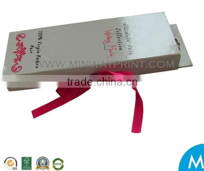 luxury custom design folded hair extension box packaging box with satin ribbon