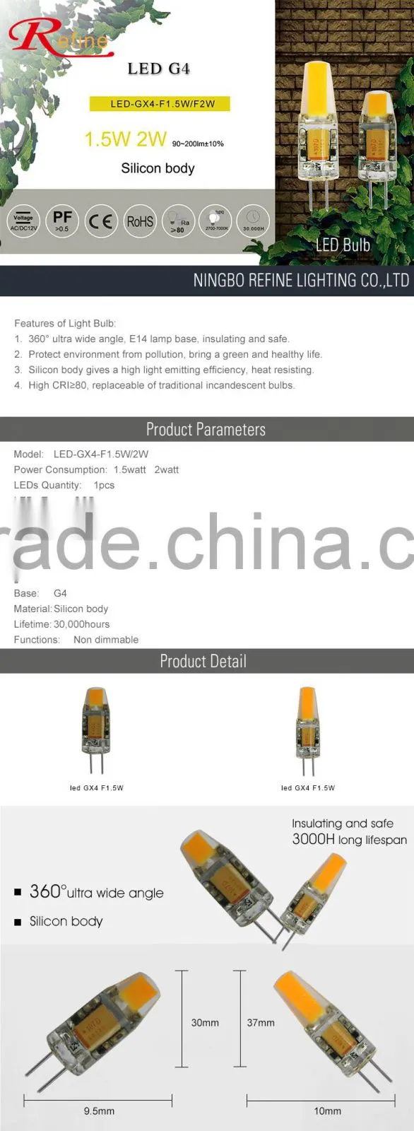 g4 led NEW 1.5W 2W CE ROHS COB led bulb g4