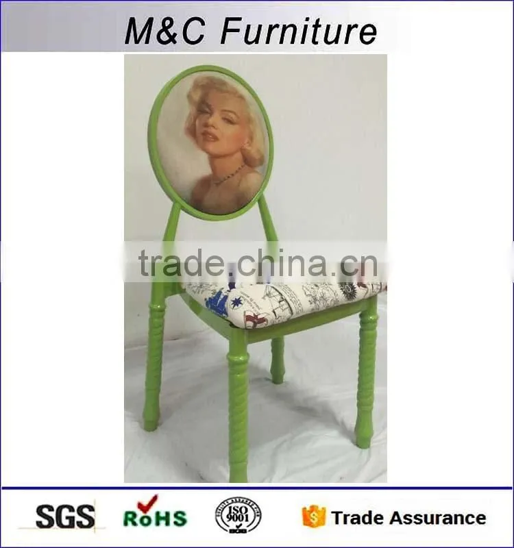 Living room antique type cloth chair in green steel material
